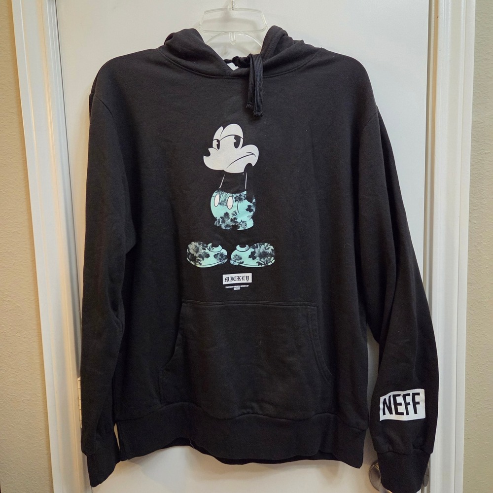 Neff x Disney Mickey Mouse Floral Graphic Hoodie Black Mens Medium Streetwear